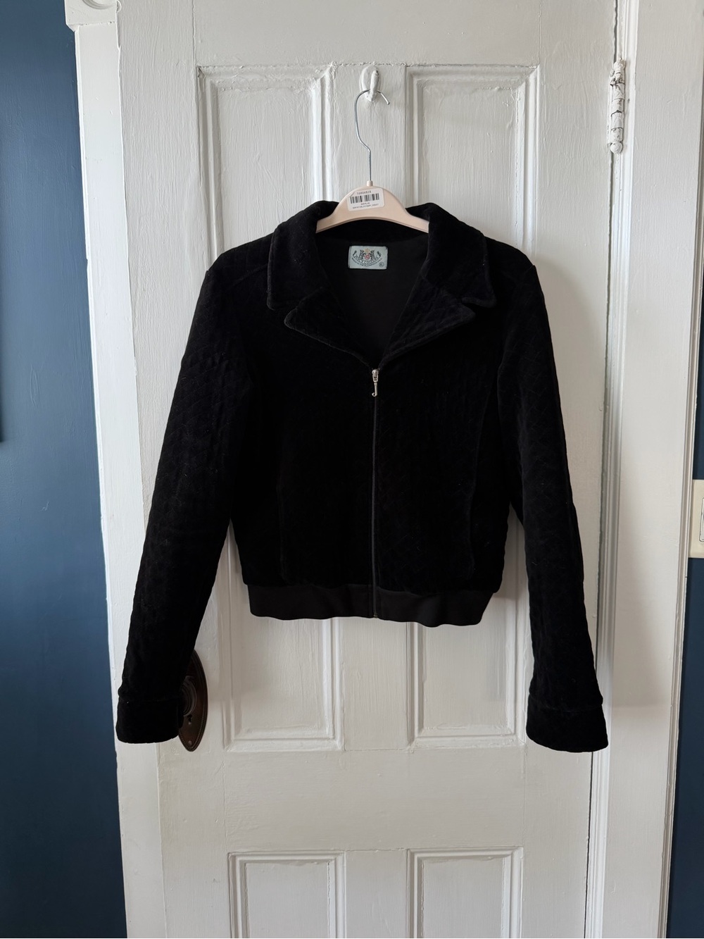 Juicy Couture Black Quilted Velour Zip Jacket Sz XL